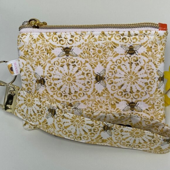 Cute Bee Hive Wristlet Wallet Coin Purse zipper pouch with Bumble Bee Fabric - Picture 6 of 6